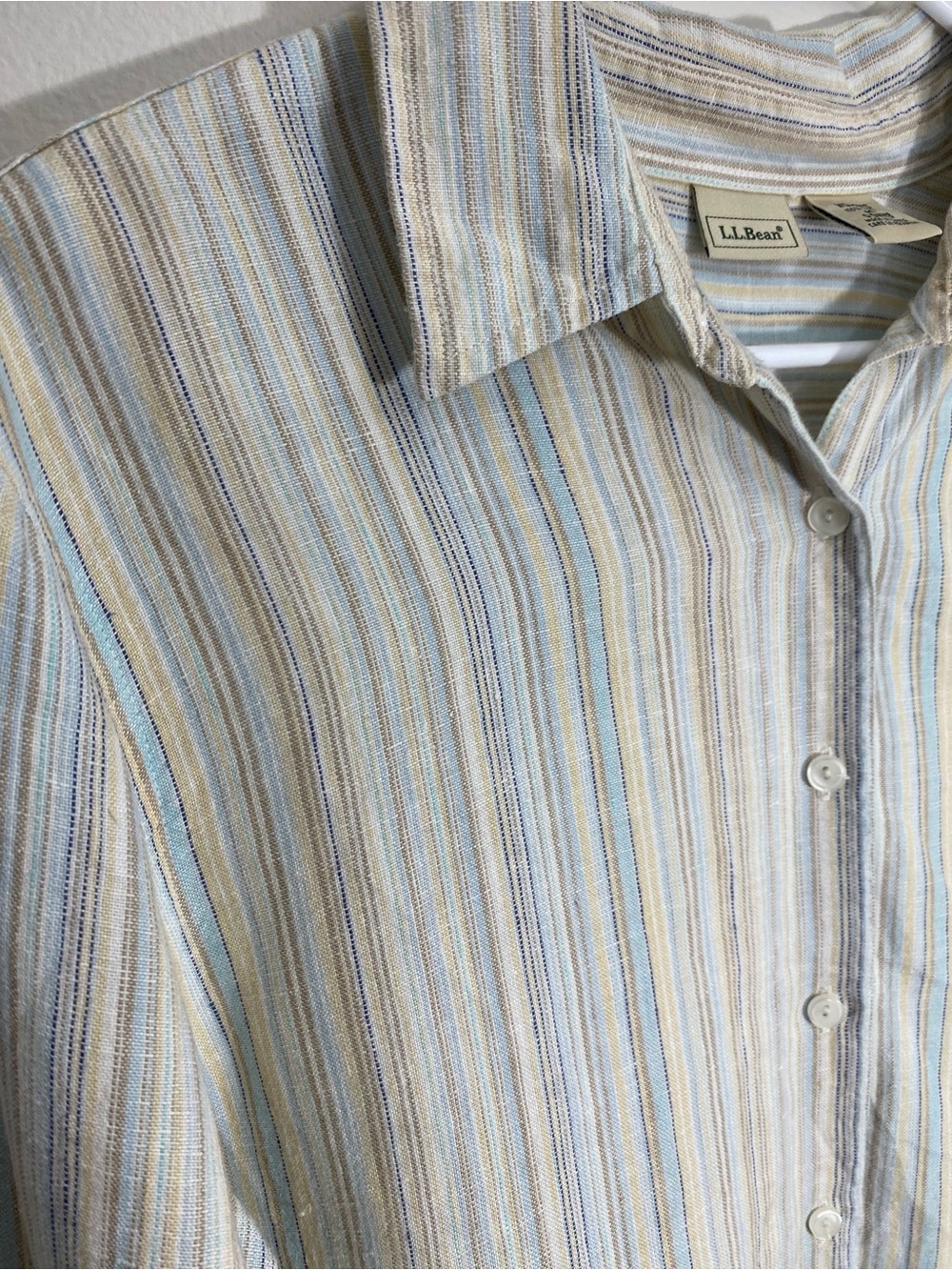 L.L. Bean Linen Striped Button-Up Shirt Long Sleeve Medium - Picture 5 of 12
